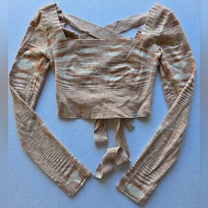 Le Lis Tan Ribbed Cross-Back Blouse